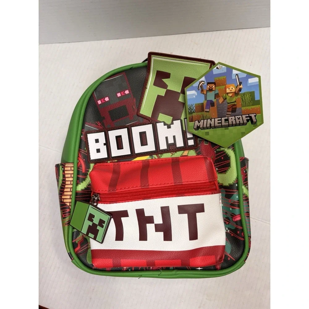 Minecraft Creeper TNT BOOM Mini‎ Backpack Faux Leather Gaming Bag Green NEW!